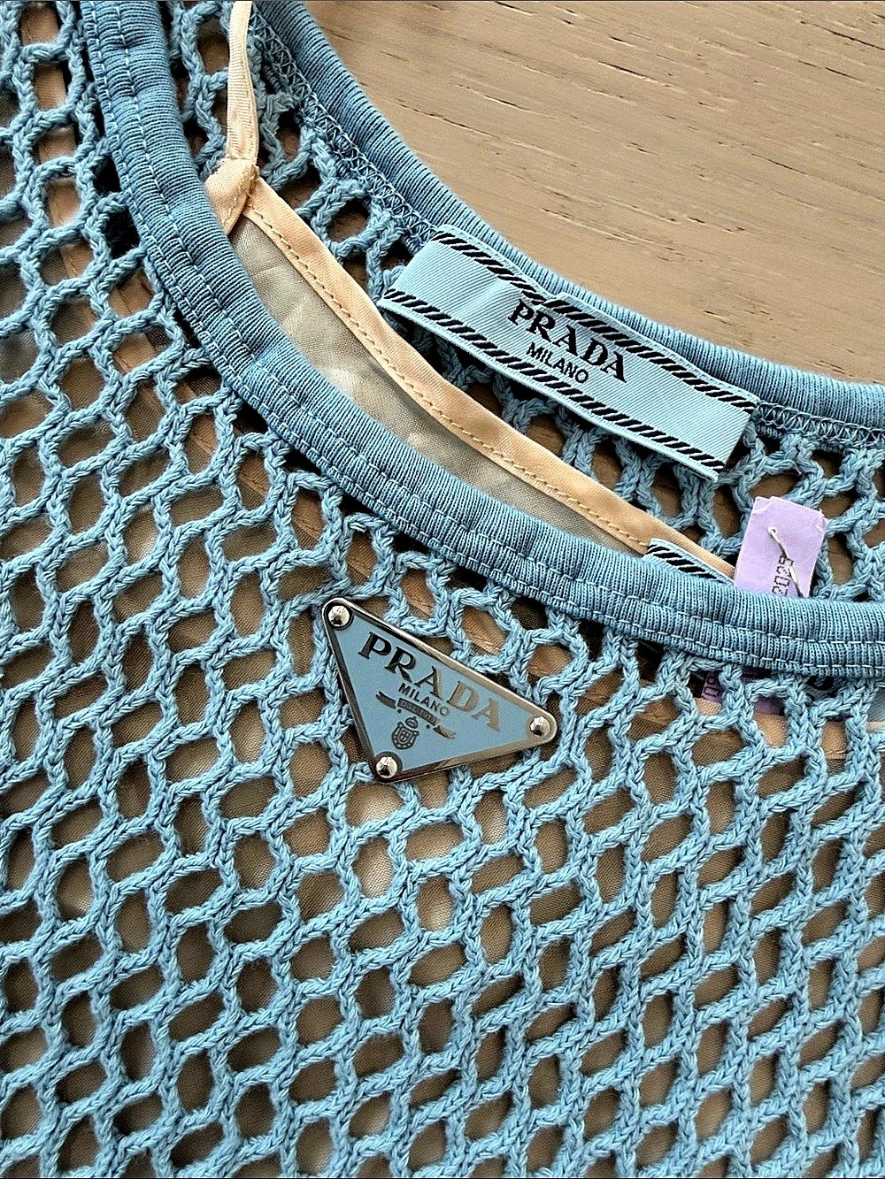 Prada Cotton Crochet Crop dress Blue  with removable slip